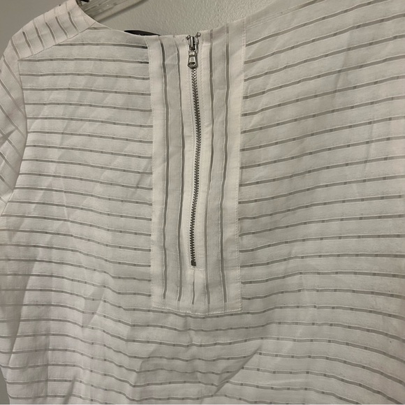 J. Crew Blouse White Sheer Striped Shirt Back Zip Sz 10 Career Minimalist Preppy - Picture 8 of 8